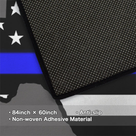 Thin Blue Line Flag Inspired Texas Shape 84x60 Inch Area Rug with Black Binding (Made in the USA)