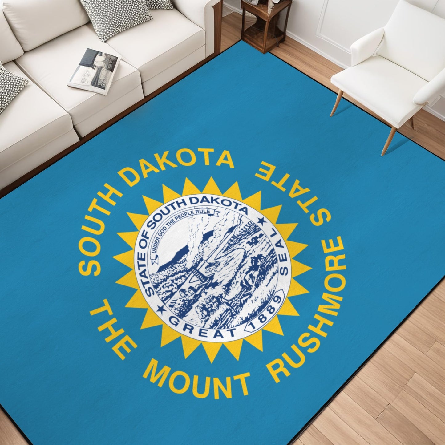 South Dakota Flag Inspired 84x60 Inch Area Rug with Black Binding (Made in the USA)
