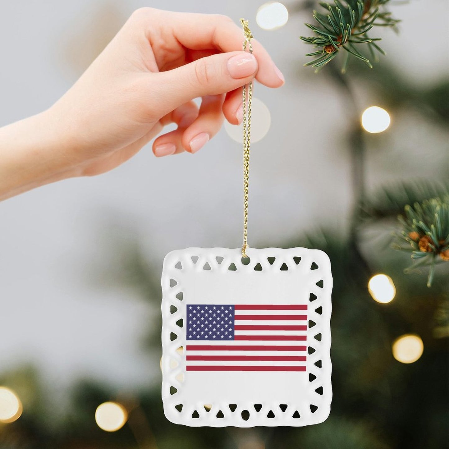 USA/American Flag Inspired Square Ceramic Ornament Made in the USA
