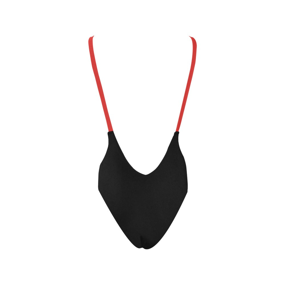 Thin Red Line Flag Inspired Women’s Backless One-Piece Swimsuit