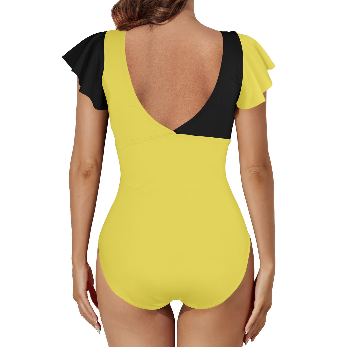 Gadsden Flag Inspired Women's Twist Front Ruffle Sleeve Swimsuit