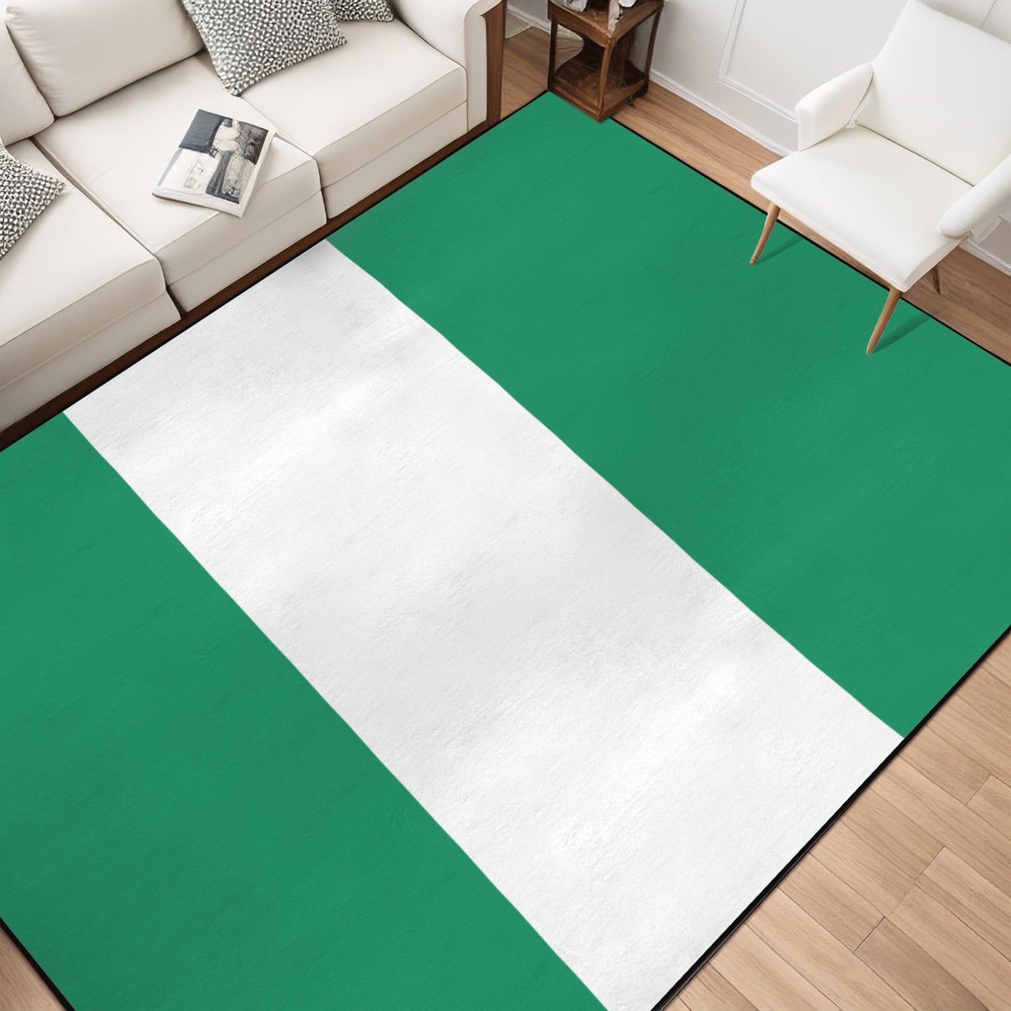 Nigeria Flag Inspired 84x60 Inch Area Rug with Black Binding (Made in the USA)
