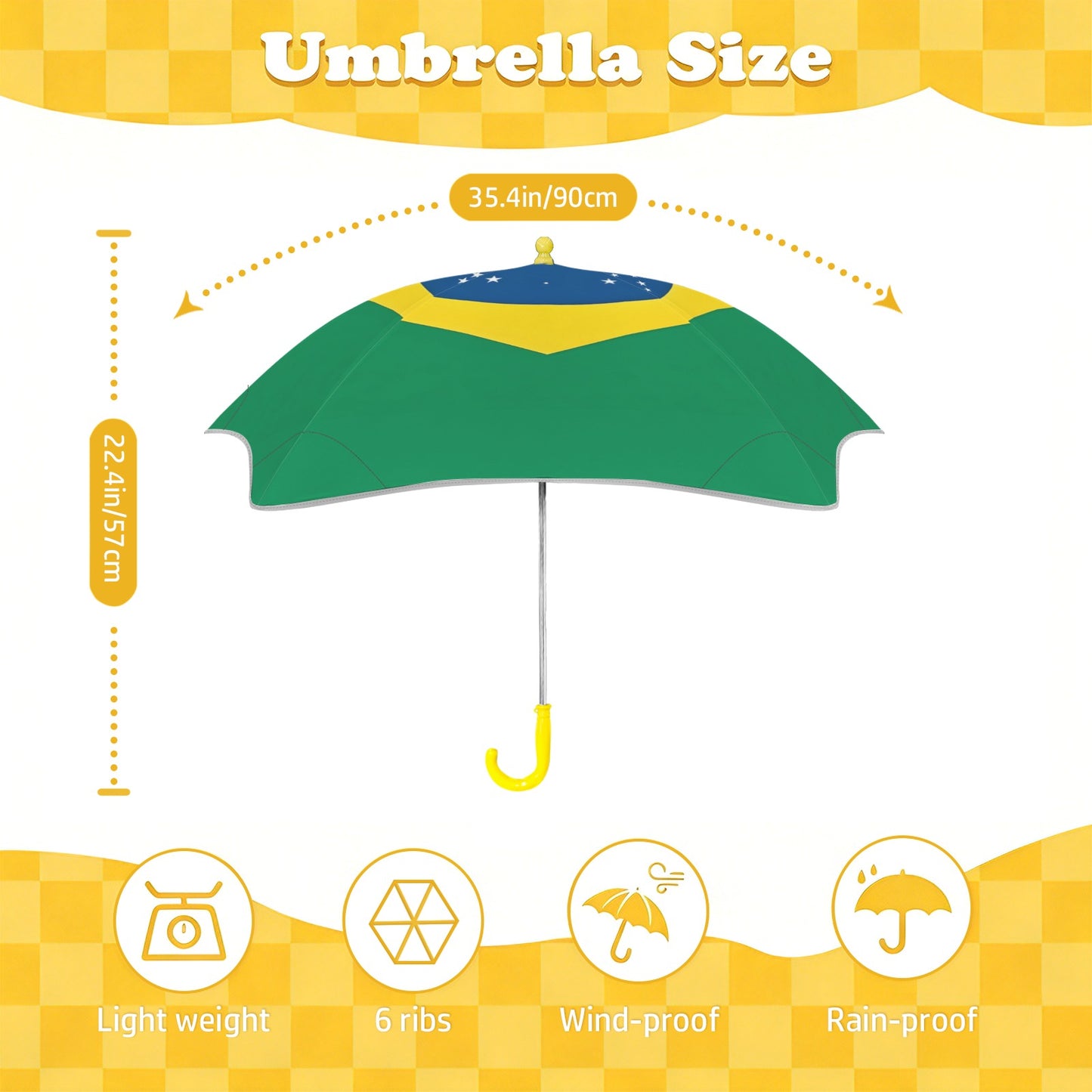 Brazil Flag Inspired Kids Safe Round Corner Umbrella