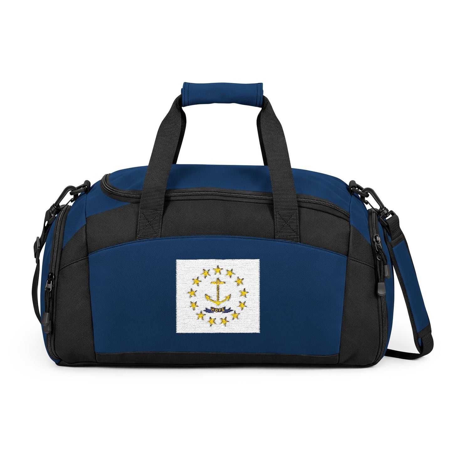 Rhode Island Flag Gym Bag — Black Duffle with Embroidered Rhode Island Flag