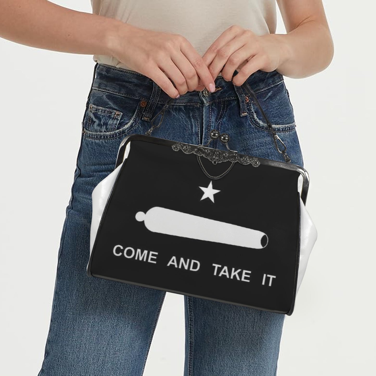 Come and Take It Flag Inspired Kisslock Crossbody Shoulder Bag