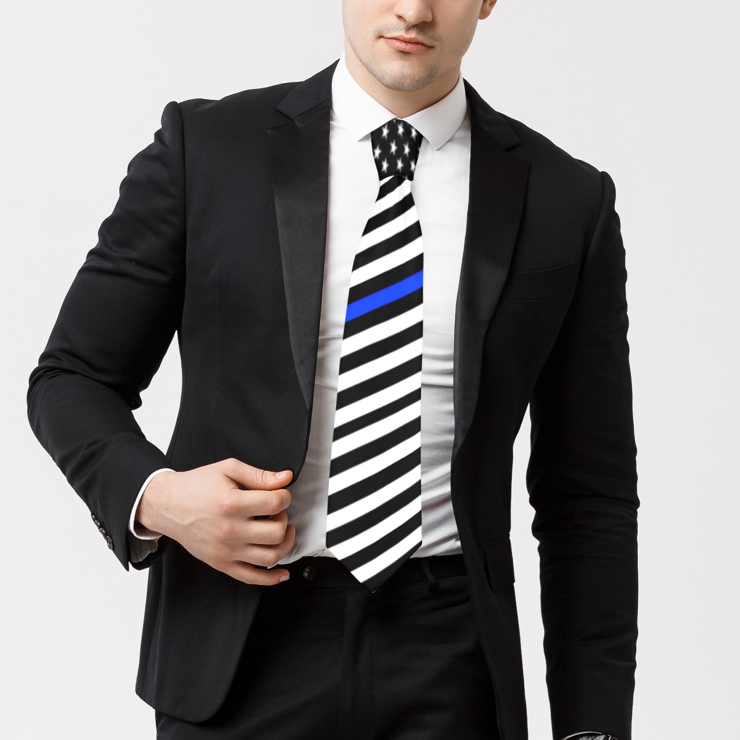 Thin Blue Line Flag Inspired Style-2 Classic Necktie (Two Sides)