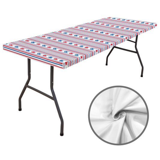 USA/American Flag Inspired Stars & Stripes Pattern Custom Elastic Fitted Tablecloth 72x30 inch (Made in the USA)