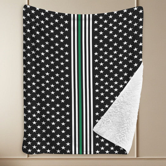 Thin Green Line Flag Inspired Style-2 Sherpa Fleece Blanket 90" x 108" | Prtinted in the USA