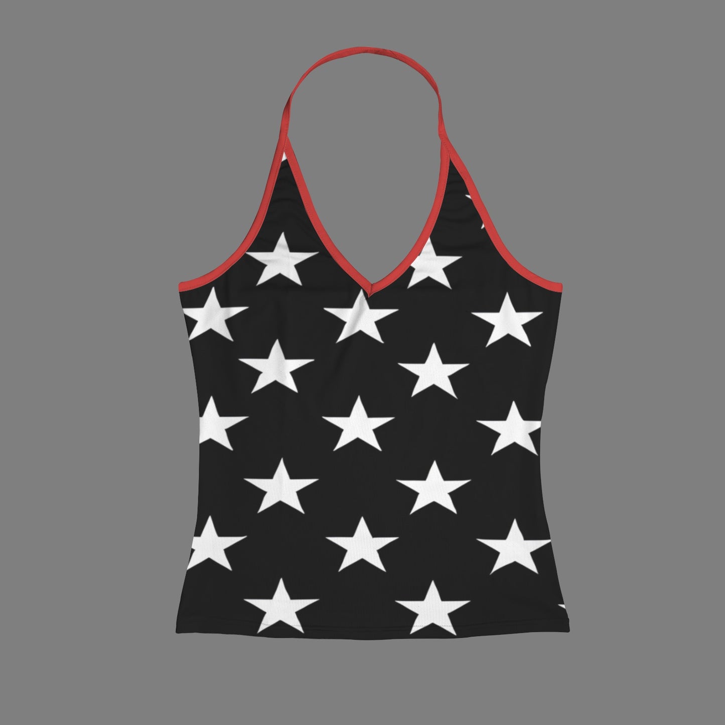 Thin Red Line Flag Inspired V-neck Halter Open Back Tank Top