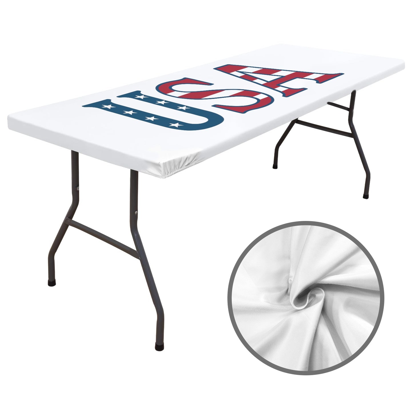 USA/American Flag Inspired "USA" Custom Elastic Fitted Tablecloth 72x30 inch (Made in the USA)