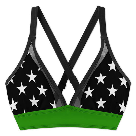 Thin Green Line Flag Inspired Style-2 Women's Mesh Drawstring Skirt and Swimsuit Set