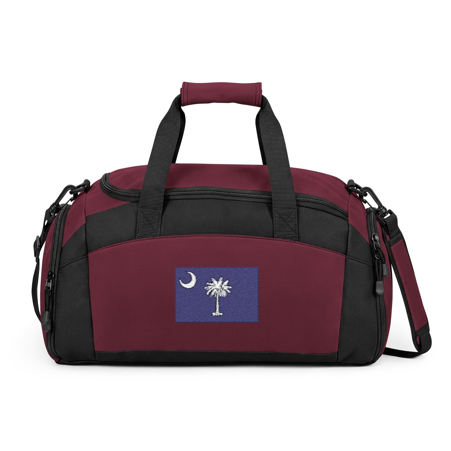 South Carolina Flag Gym Bag — Black Duffle with Embroidered South Carolina Flag
