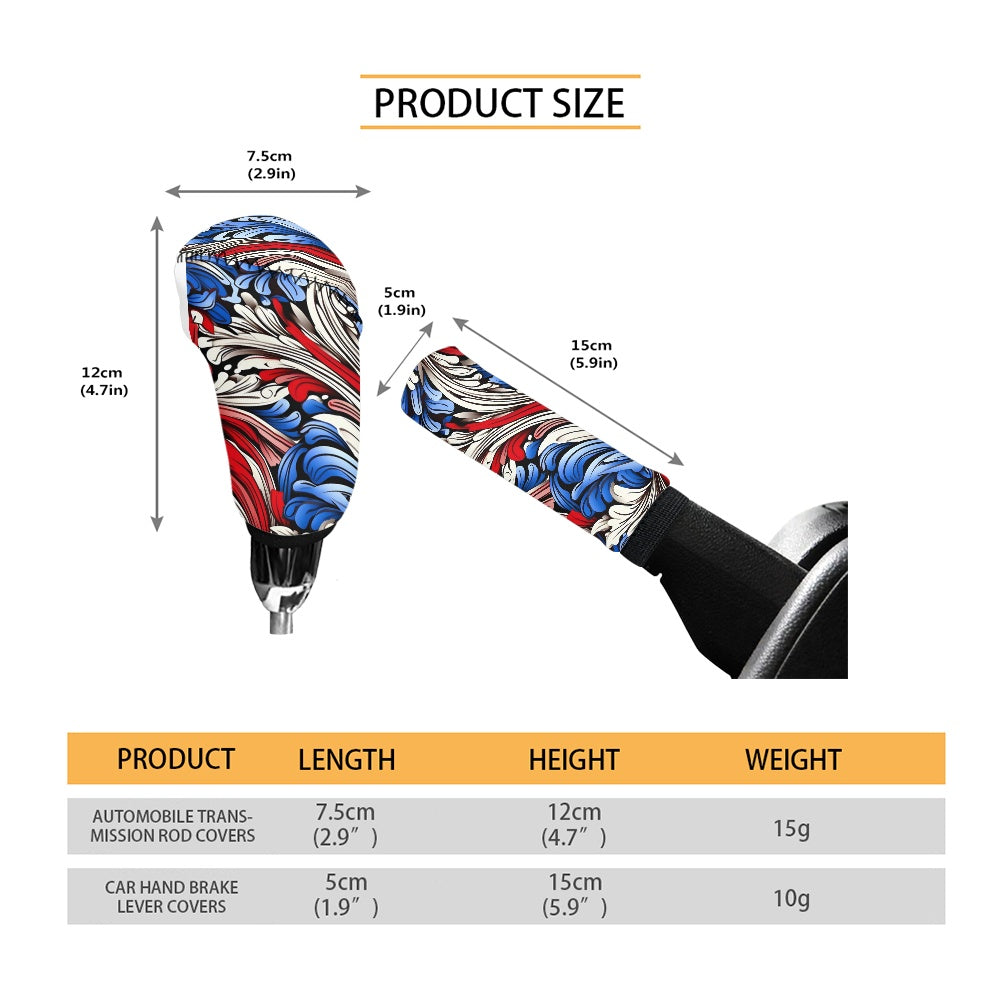 USA/American Flag Inspired Floral Pattern Gear Lever Cover+Hand Brake Cover