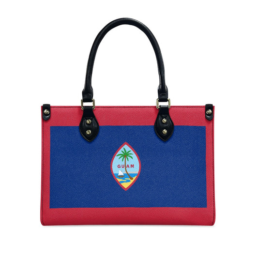Red and blue handbag with Guam emblem, [Brand].