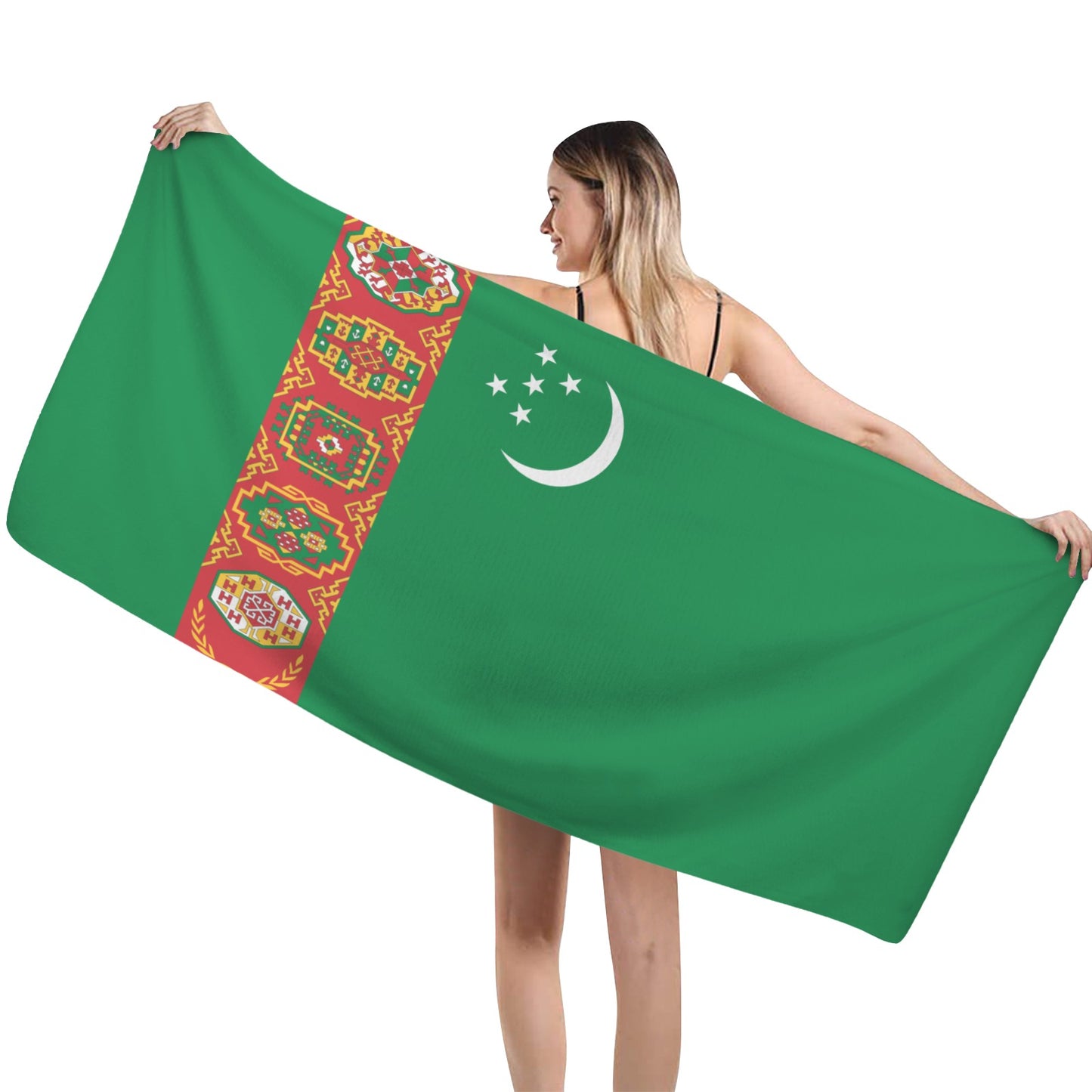 Turkmenistan Flag Inspired Custom Bath Towel 29"x58"(Made in USA)