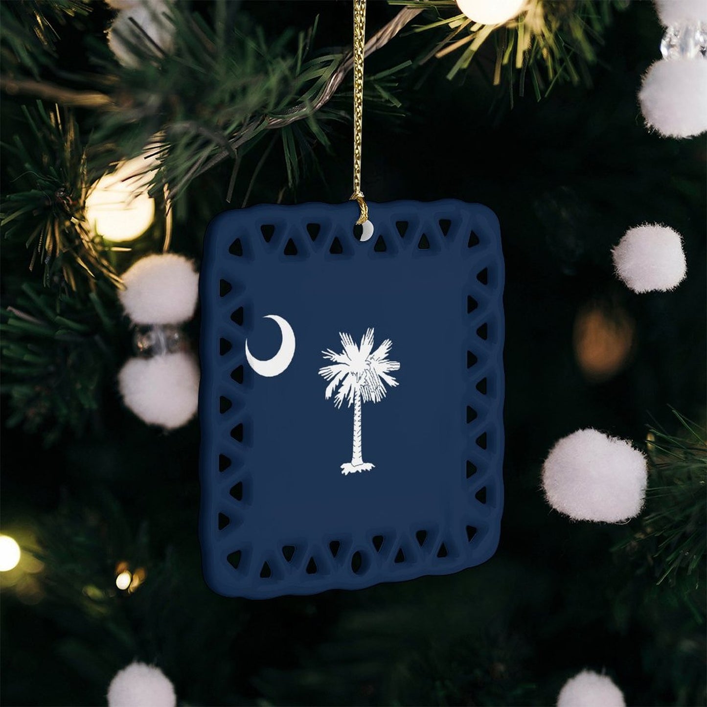 South Carolina Flag Inspired Square Ceramic Ornament Made in the USA