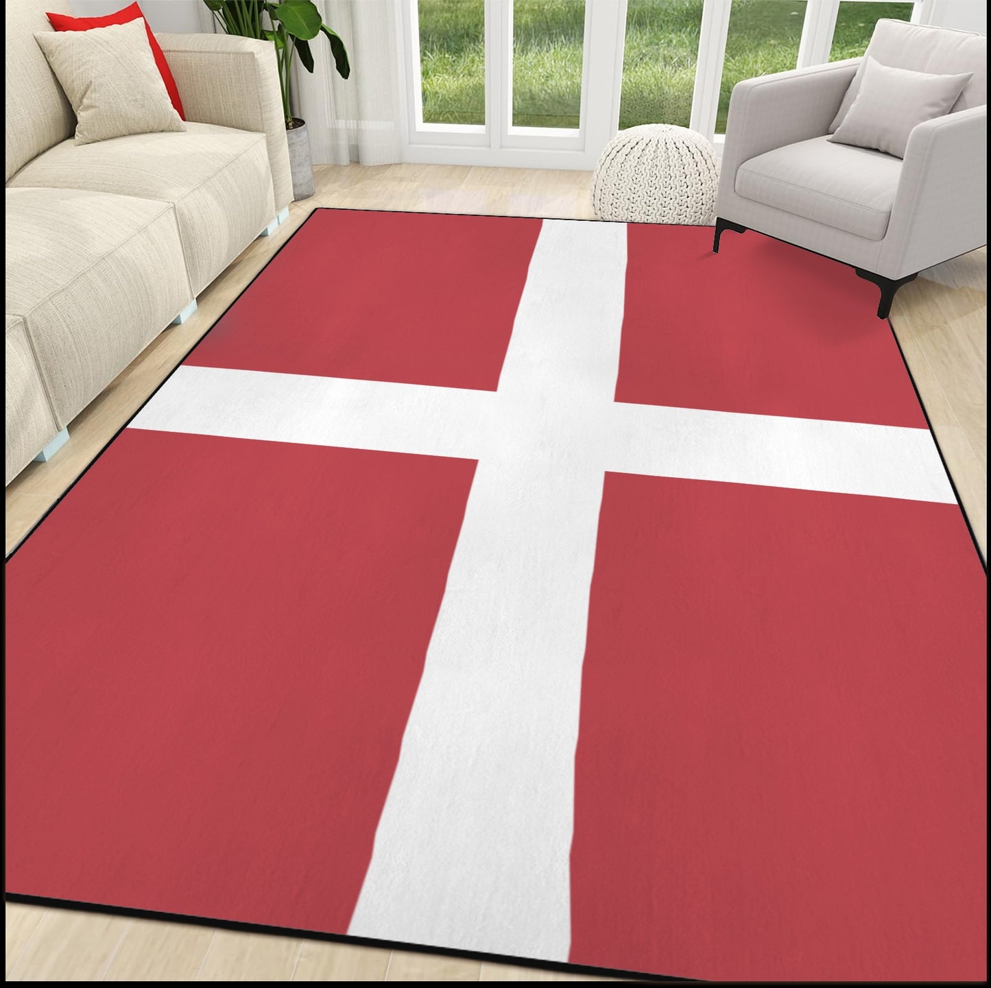 Denmark Flag Inspired 84x60 Inch Area Rug with Black Binding (Made in the USA)