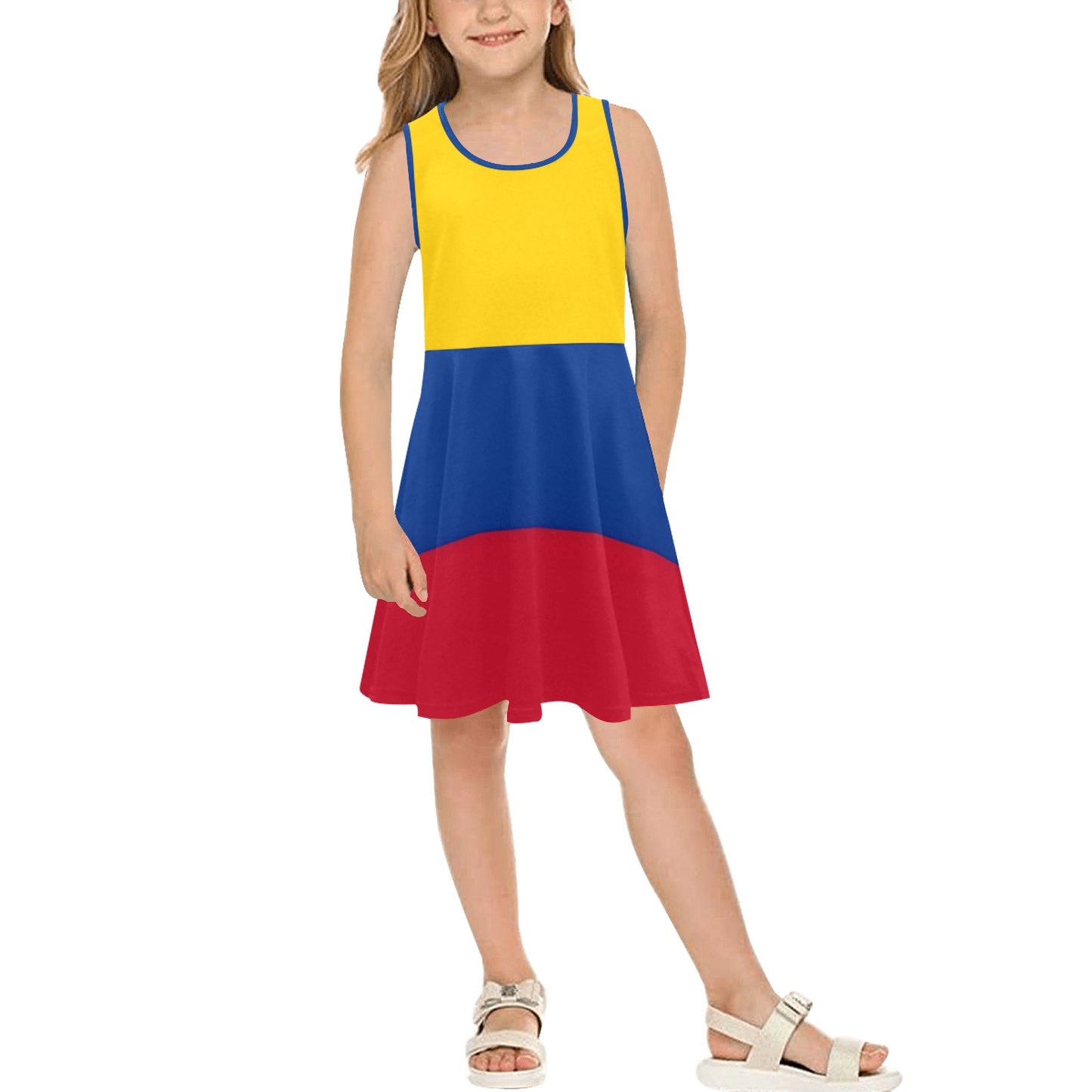 Colombia Flag Inspired Girls' Sleeveless Sundress | Ships from USA