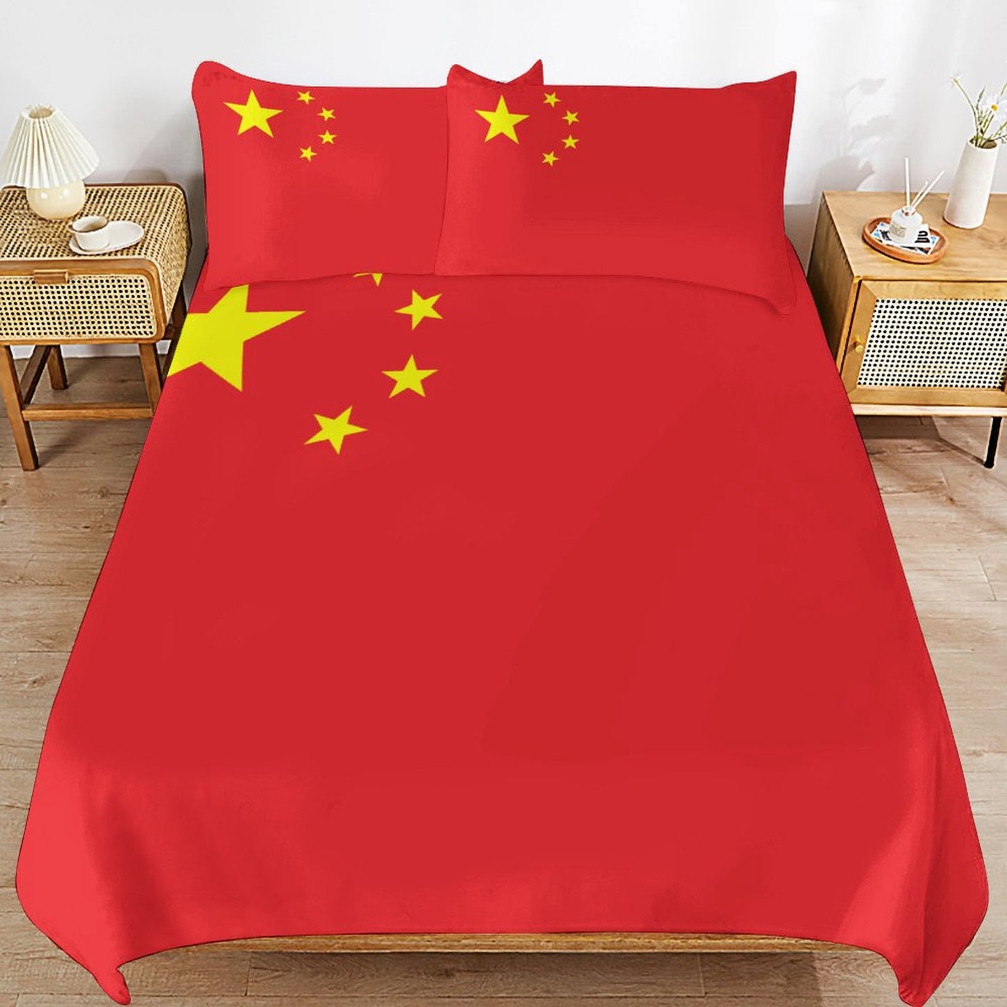 China Flag Inspired 3-Piece Bedding Set (1 Duvet Cover + 2 Pillow Shams) – 102"×90"