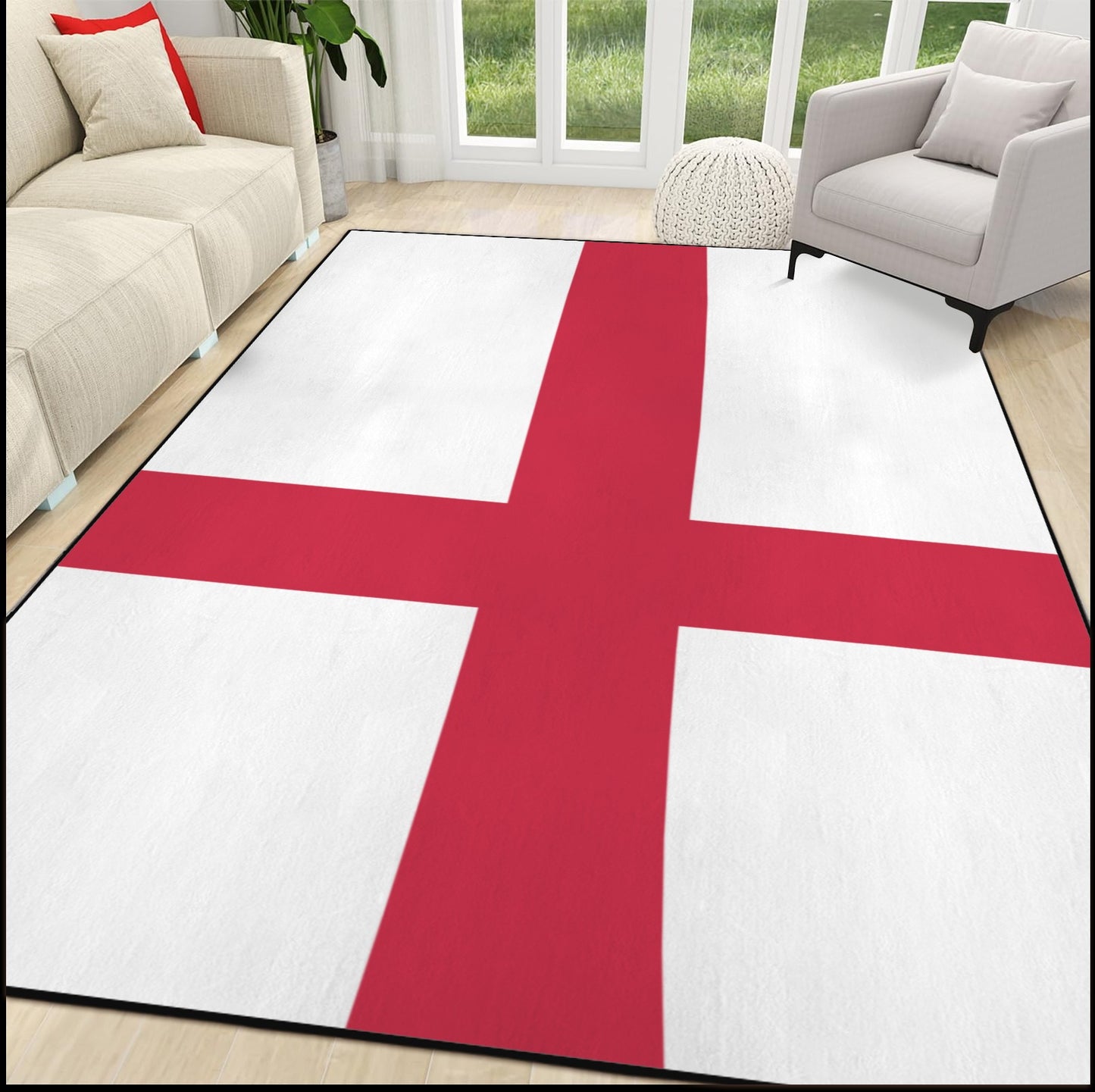England Flag Inspired 84x60 Inch Area Rug with Black Binding (Made in the USA)