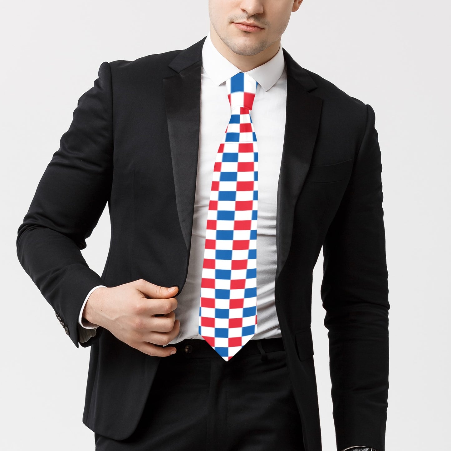 USA/American Flag Inspired Checkered Pattern Classic Necktie (Two Sides)