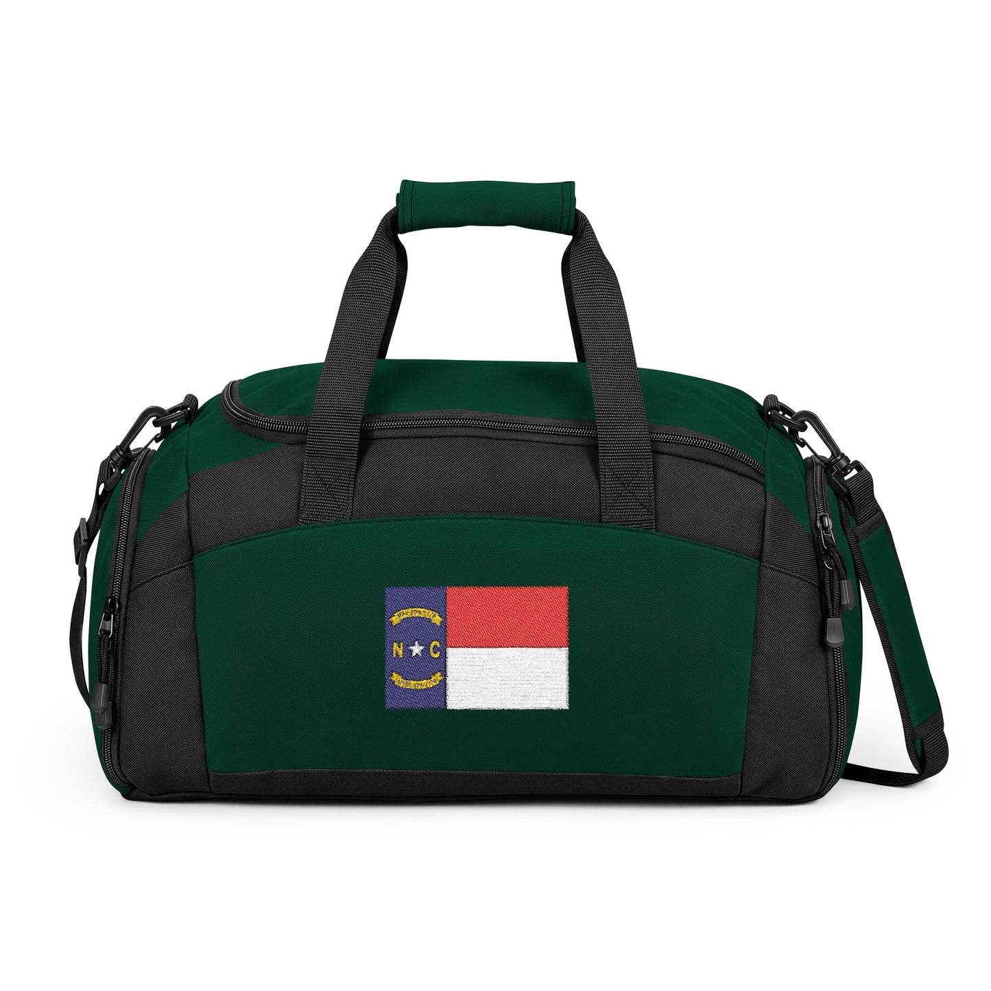 North Carolina Flag Gym Bag — Black Duffle with Embroidered North Carolina Flag