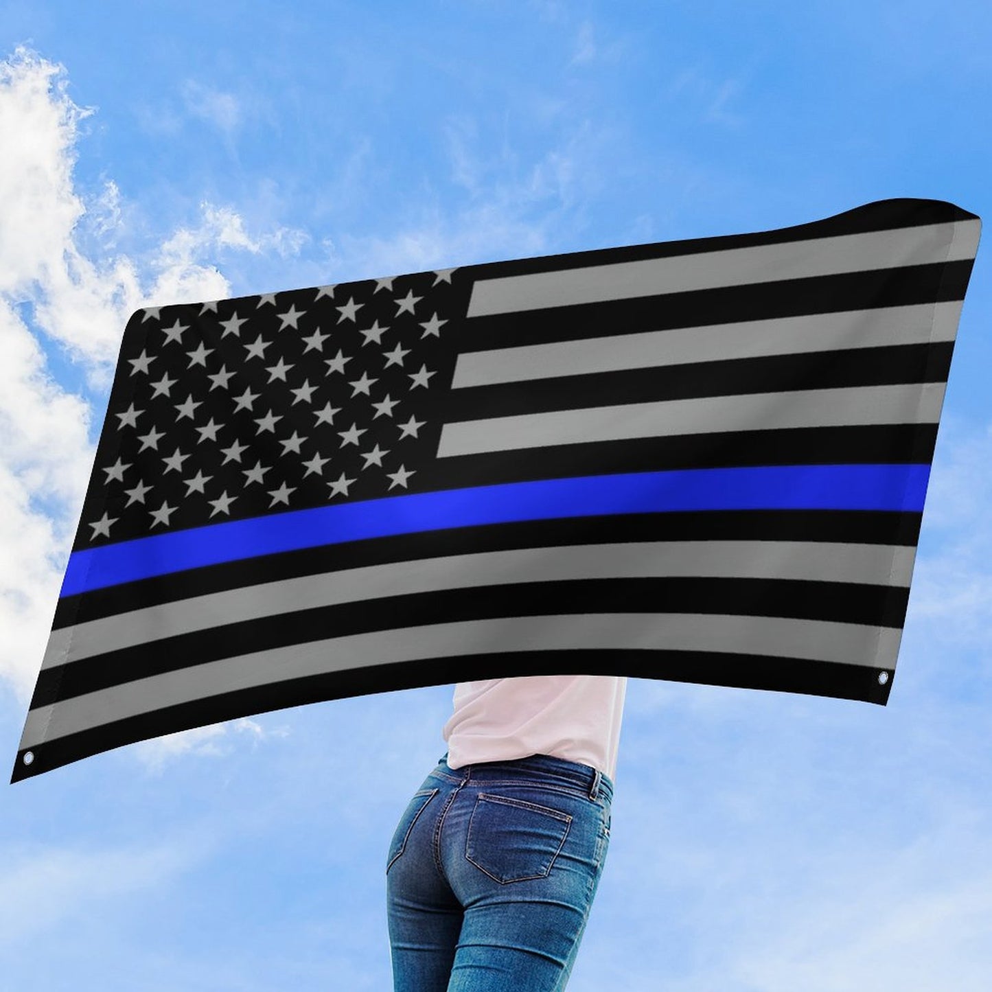 Thin Blue Line Flag Inspired (subdued) Wall Mount Flag with Four Grommets (35x59 in)
