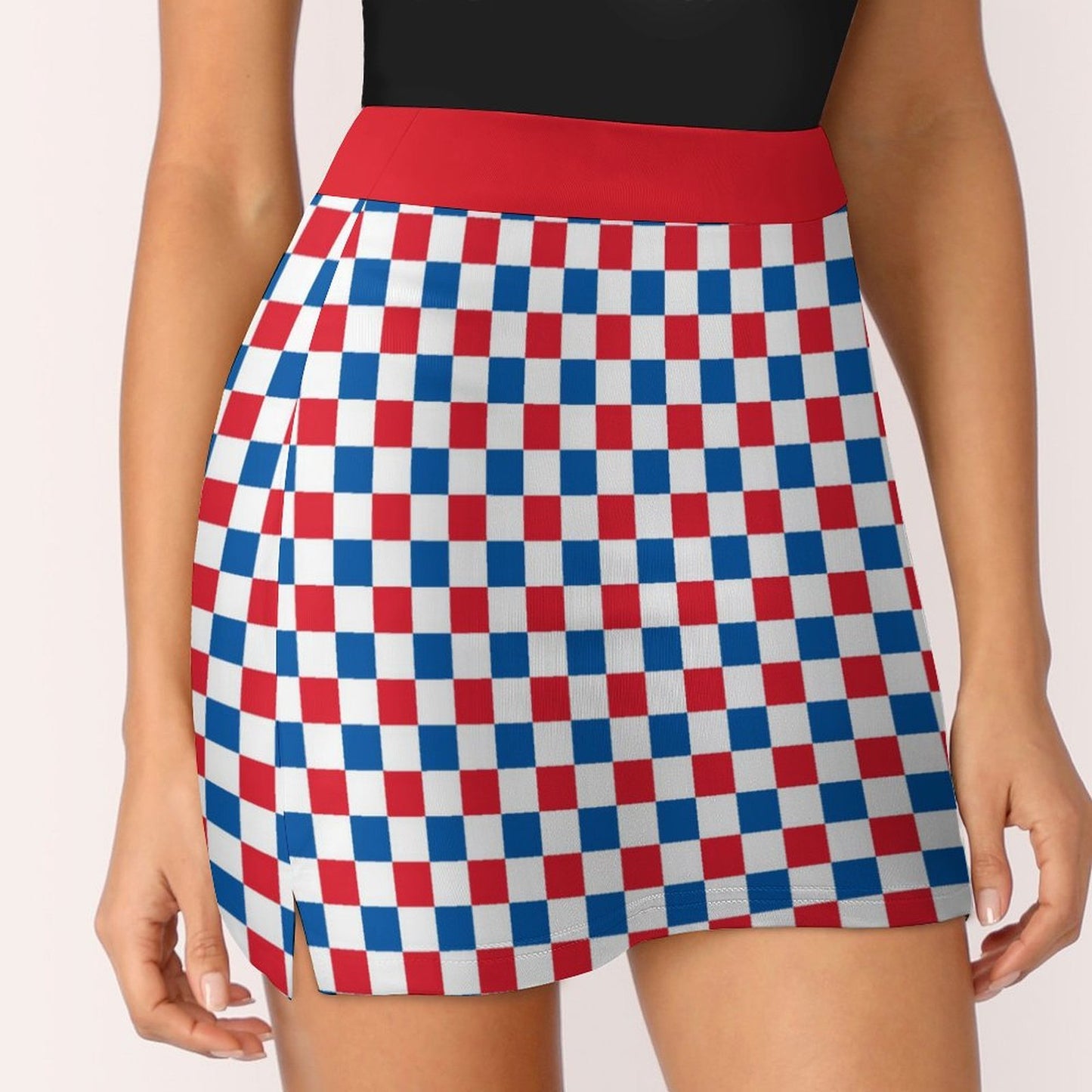 USA/American Flag Inspired Checkered Pattern Women’s Skort with Pocket