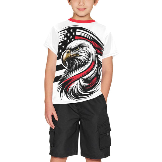 Thin Red Line Flag Eagle Boys Crew Neck T-Shirt Made in the USA