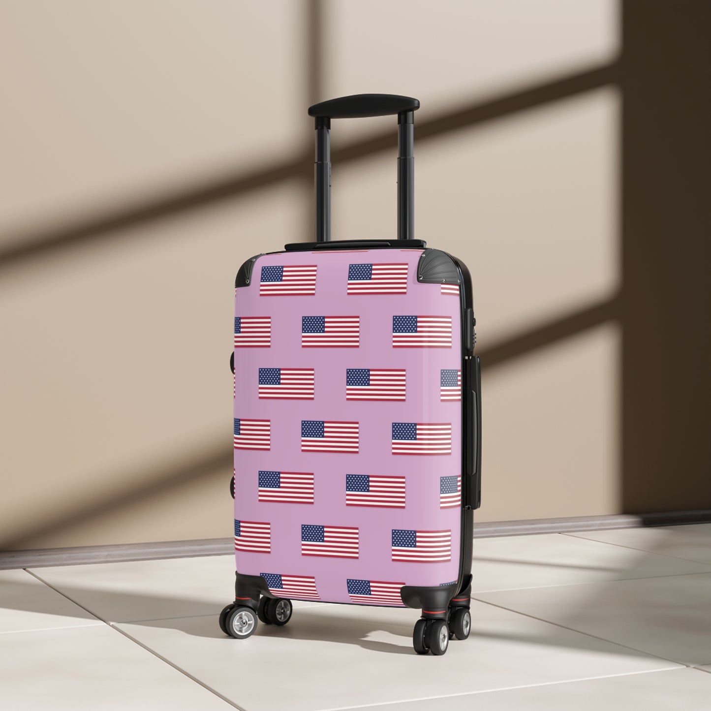 USA/American Flag Inspired Pattern Suitcase on Pink