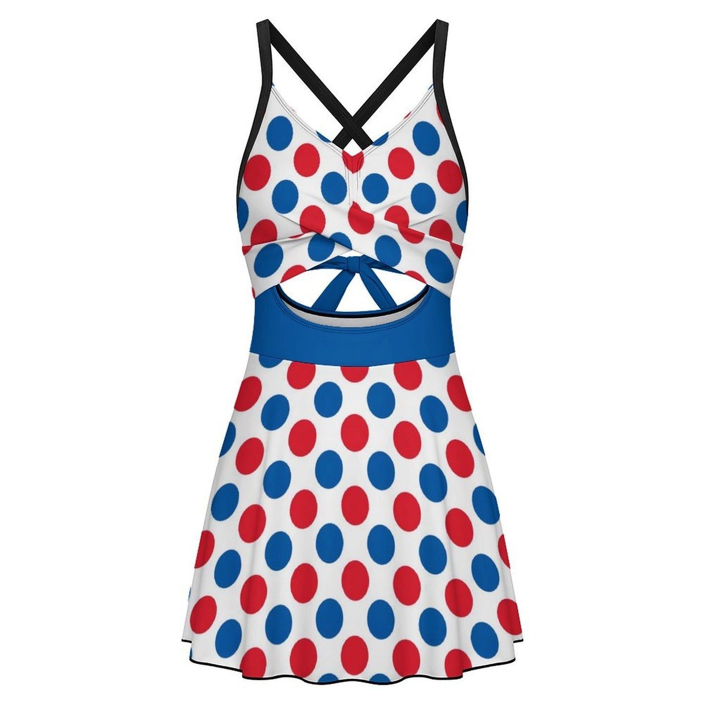 USA/American Flag Inspired Polka Dot Pattern Women's V-neck One-piece Swimsuit with Cutout