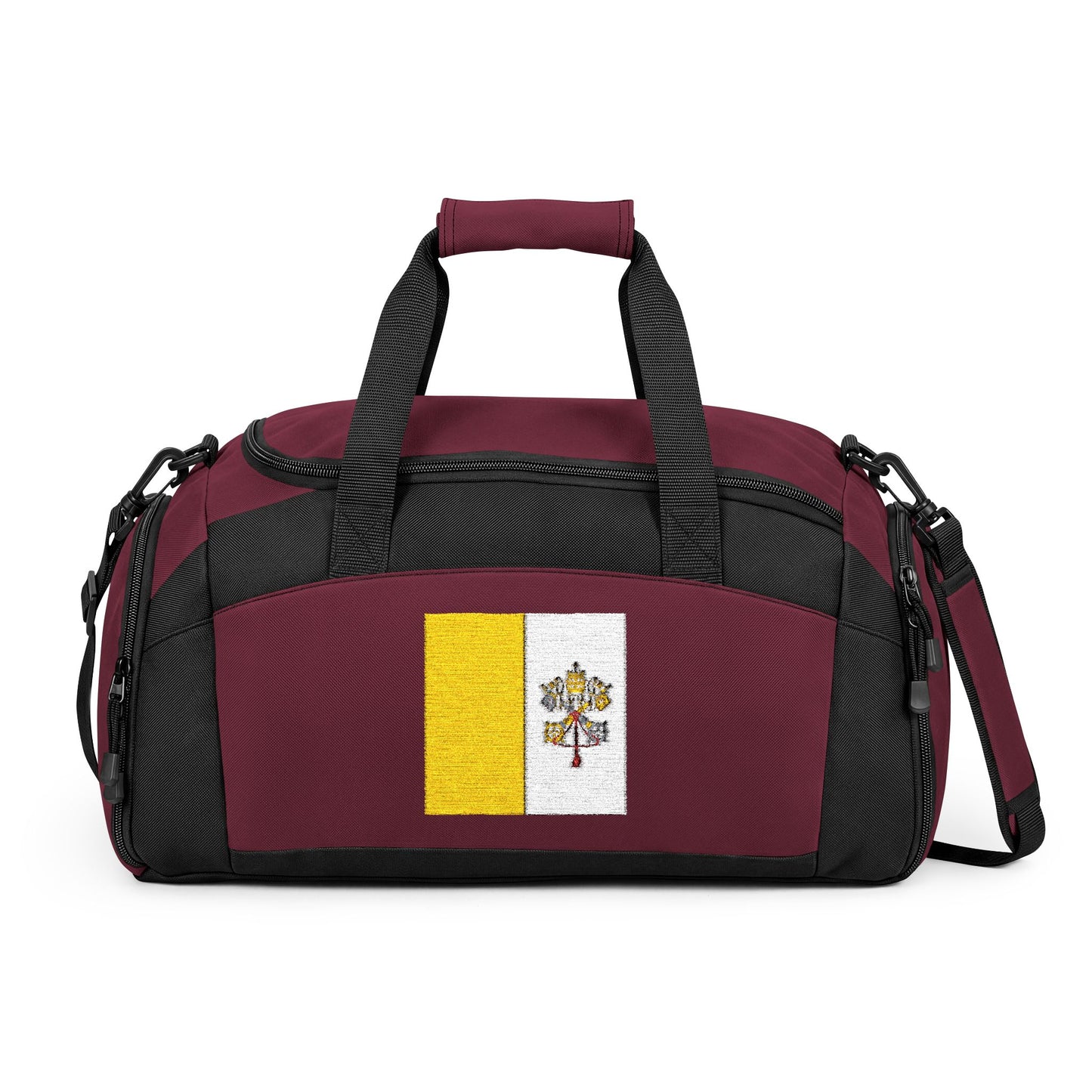 Vatican City Flag Gym Bag — Black Duffle with Embroidered Vatican City Flag