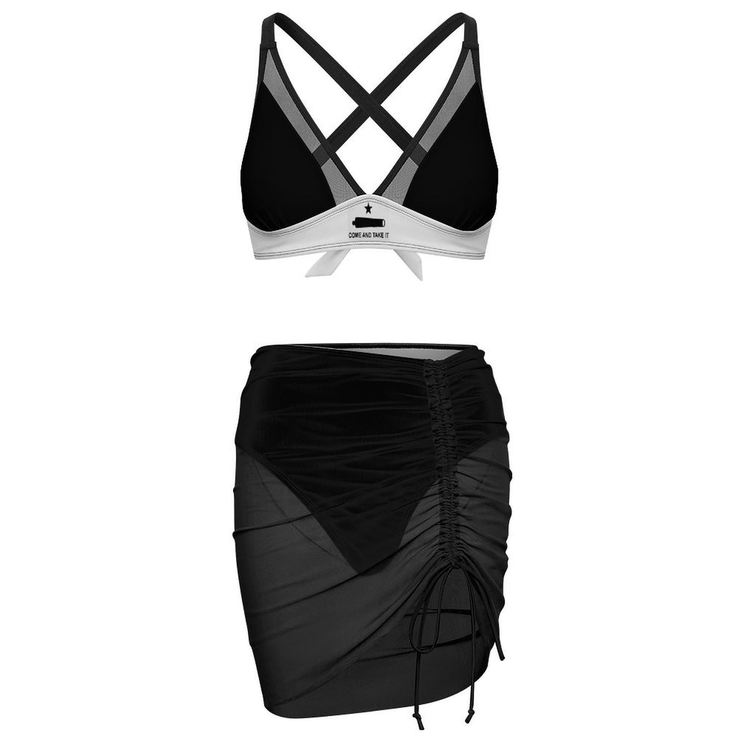 Come and Take It Flag Inspired Women's Mesh Drawstring Skirt and Swimsuit Set