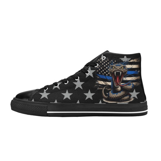 Thin Blue Line Flag Inspired Snake Kid's High Top Canvas Shoes