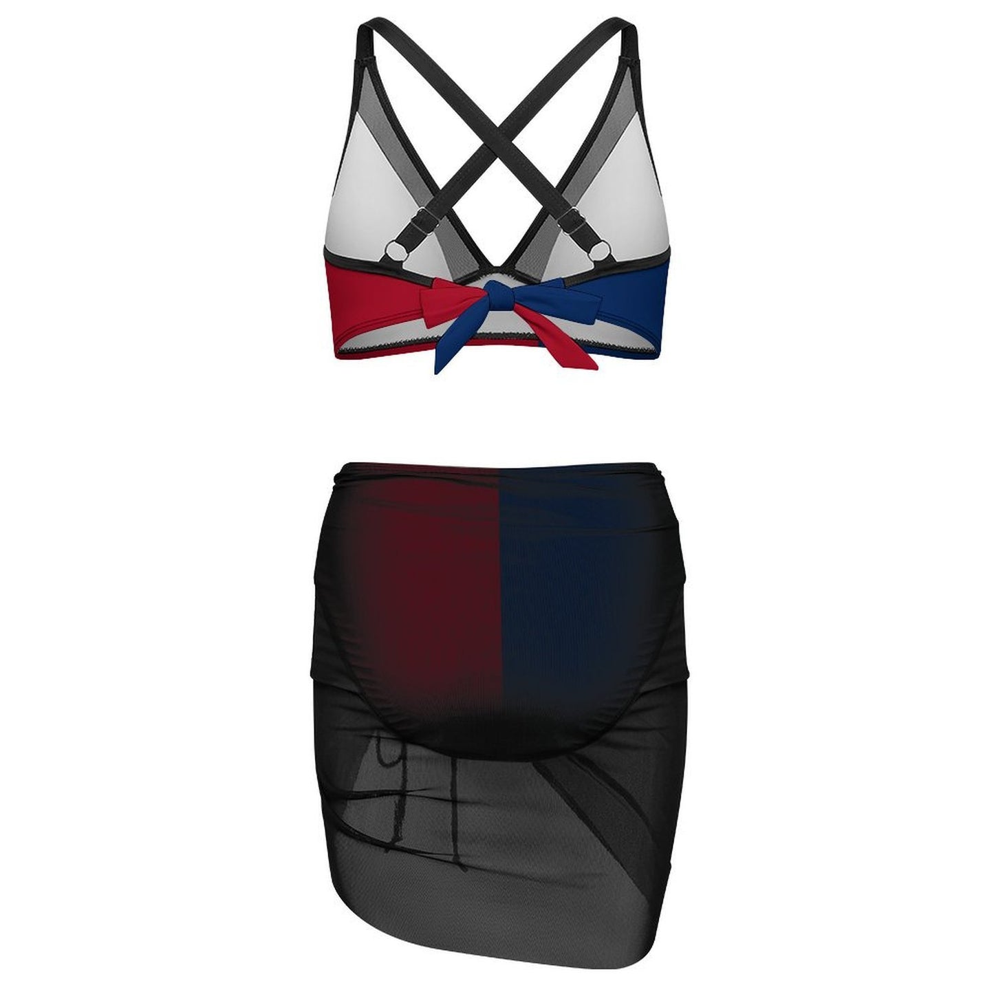 Texas Flag Inspired Women's Mesh Drawstring Skirt and Swimsuit Set