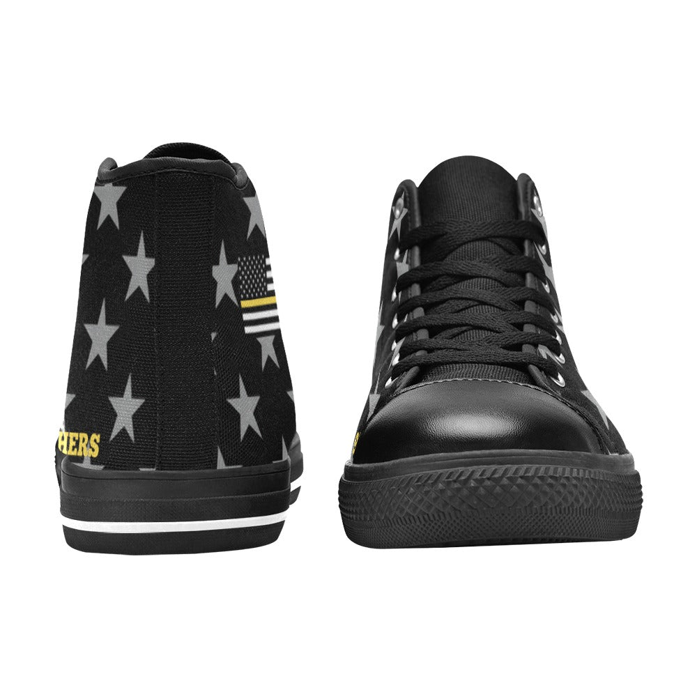 Thin Gold Line Flag Inspired "SUPPORT 911 DISPATCHERS" Kid's High Top Canvas Shoes