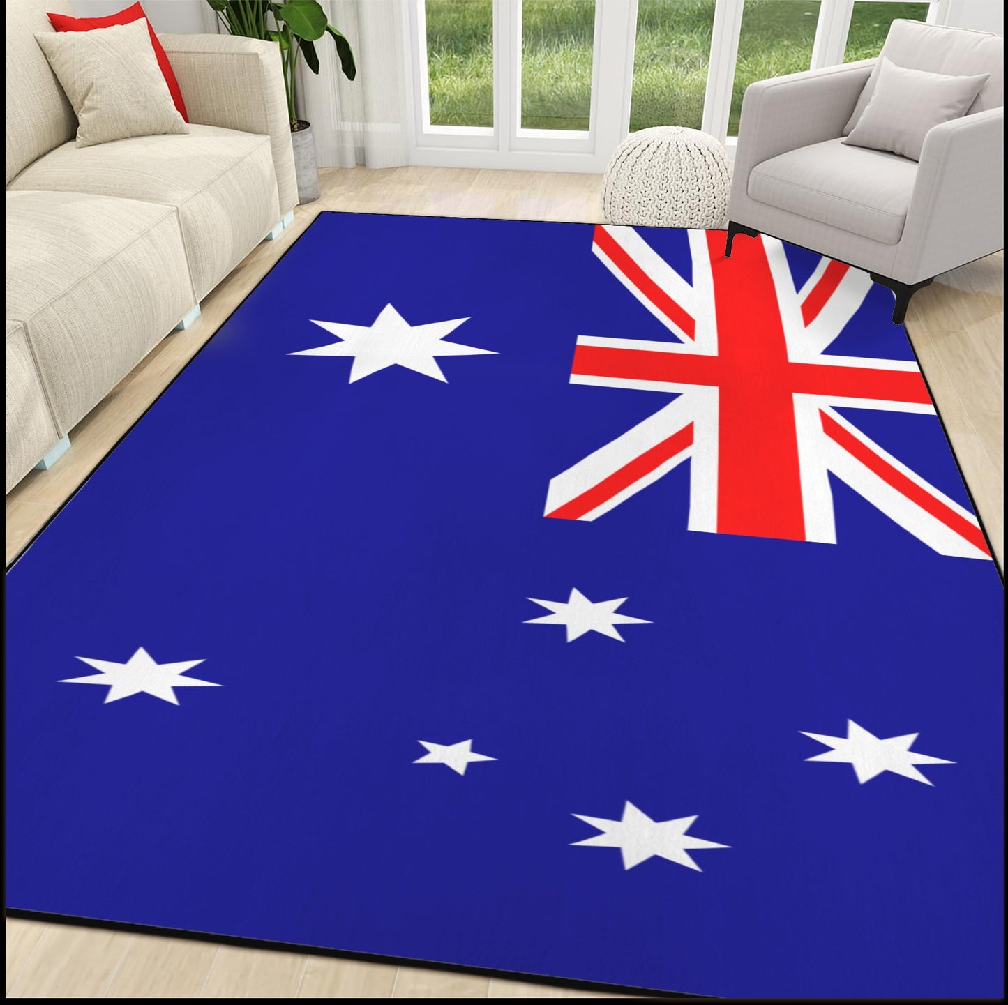 Australia Flag Inspired 84x60 Inch Area Rug with Black Binding (Made in the USA)