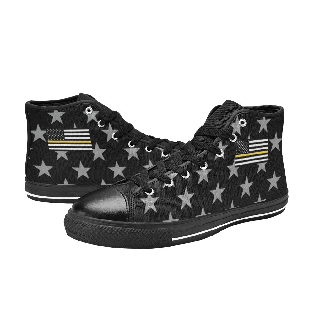 Thin Gold Line Flag Inspired "SUPPORT 911 DISPATCHERS" Kid's High Top Canvas Shoes