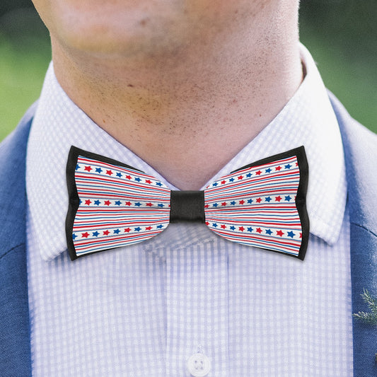 American Starstruck Bow Tie – Red White Blue Stripes with Red and Blue Stars - Luv My Flag