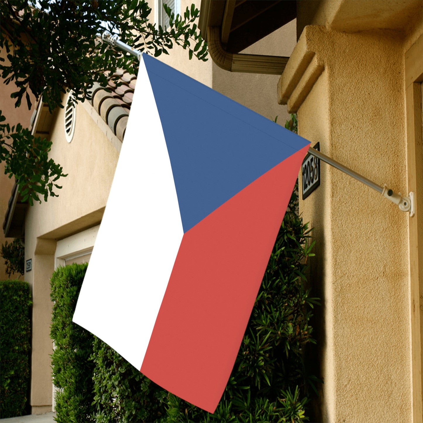 Luv My Flag: Czech Republic flag displayed on house exterior.