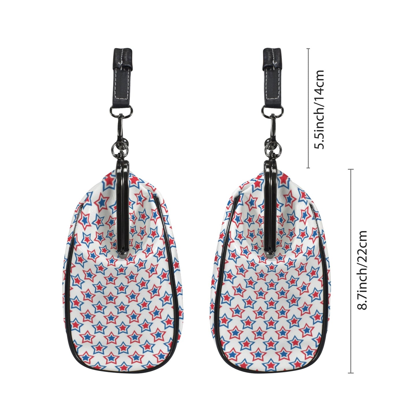 USA/American Flag Inspired Red, White & Blue Stars Pattern Kisslock Crossbody Shoulder Bag