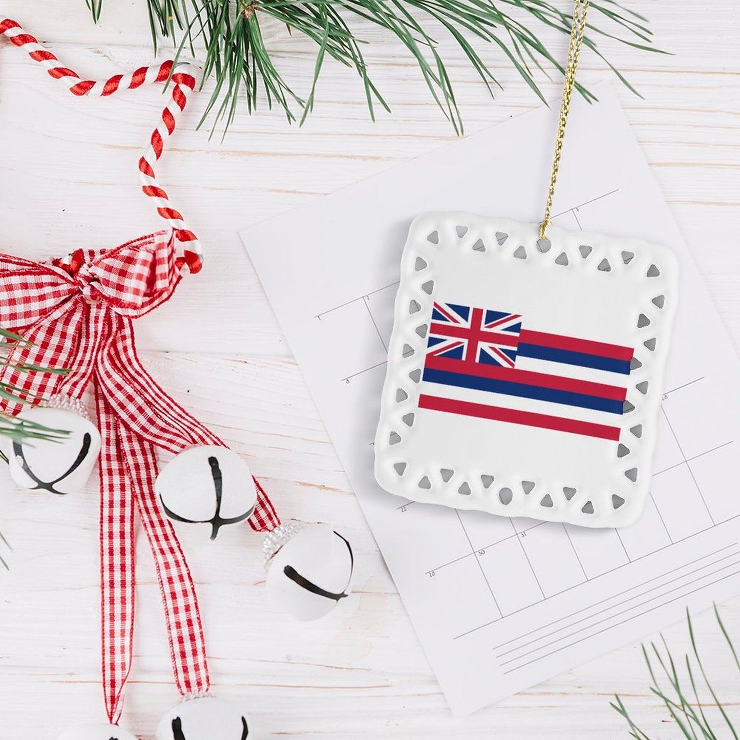 Hawaii Flag Inspired Square Ceramic Ornament Made in the USA