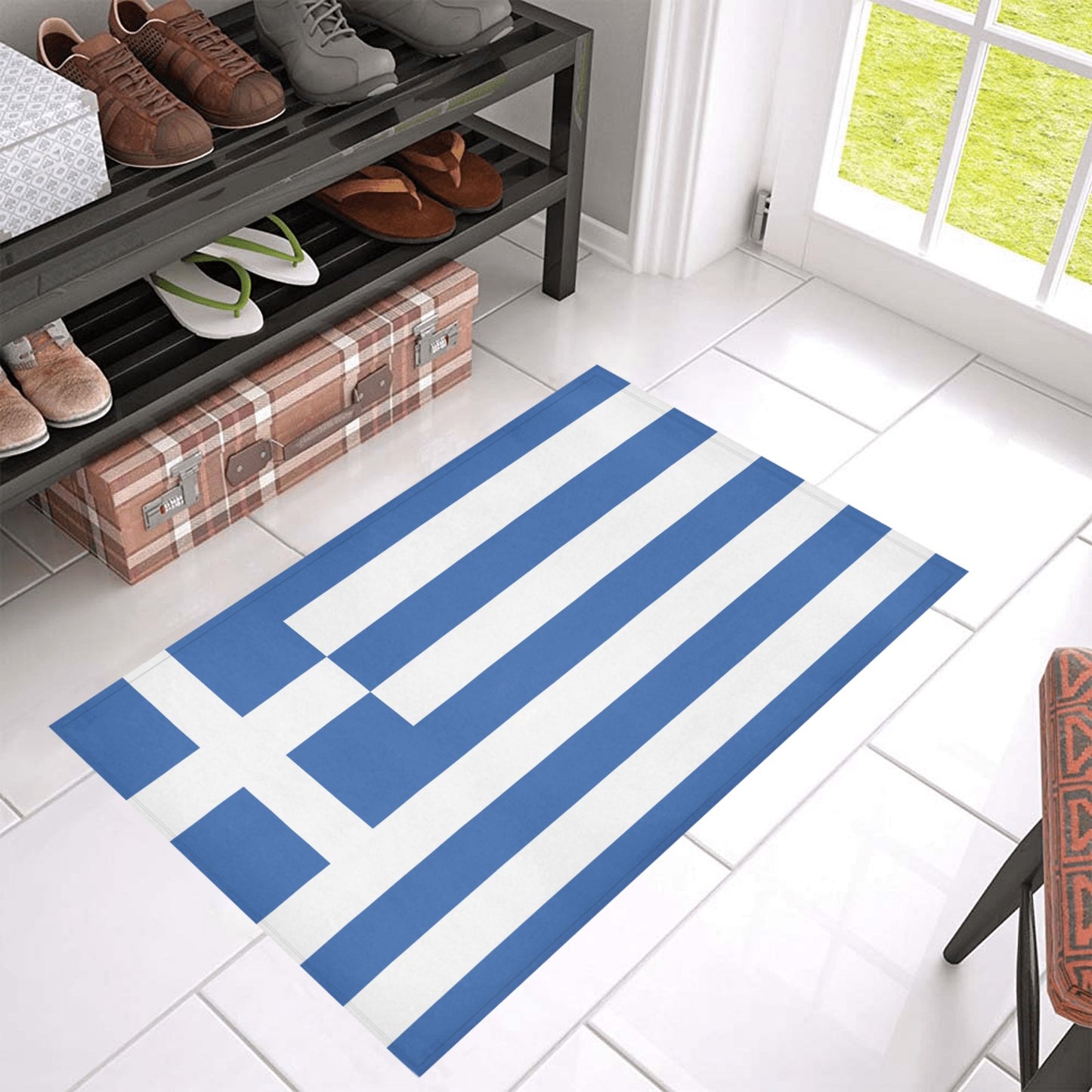 Greece Flag Inspired Doormat 30" x 18" (Sponge Material)