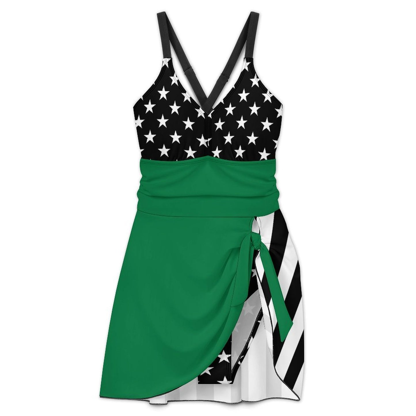 Thin Green Line Flag Inspired Women's Hem Tie One-piece Swimsuit