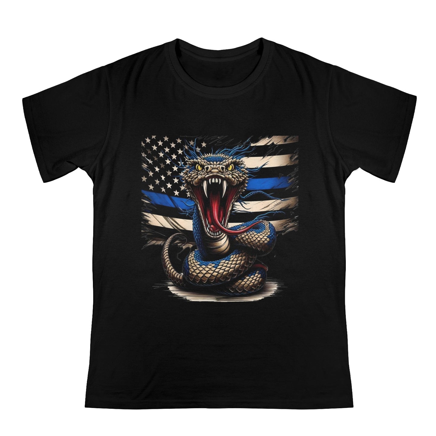 Thin Blue Line Flag Inspired Snake Men's Heavy Cotton T-Shirt (Made in the USA)