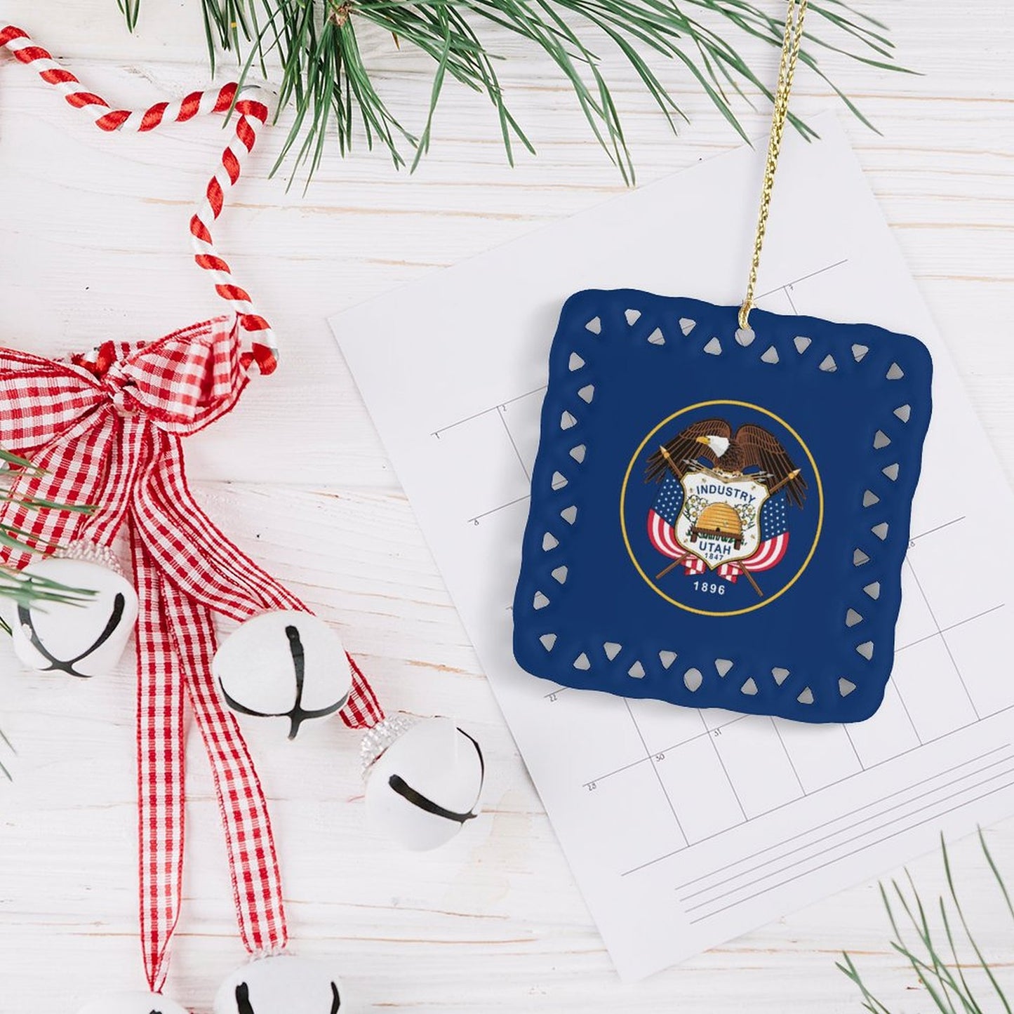 Utah (retired) Flag Inspired Square Ceramic Ornament Made in the USA
