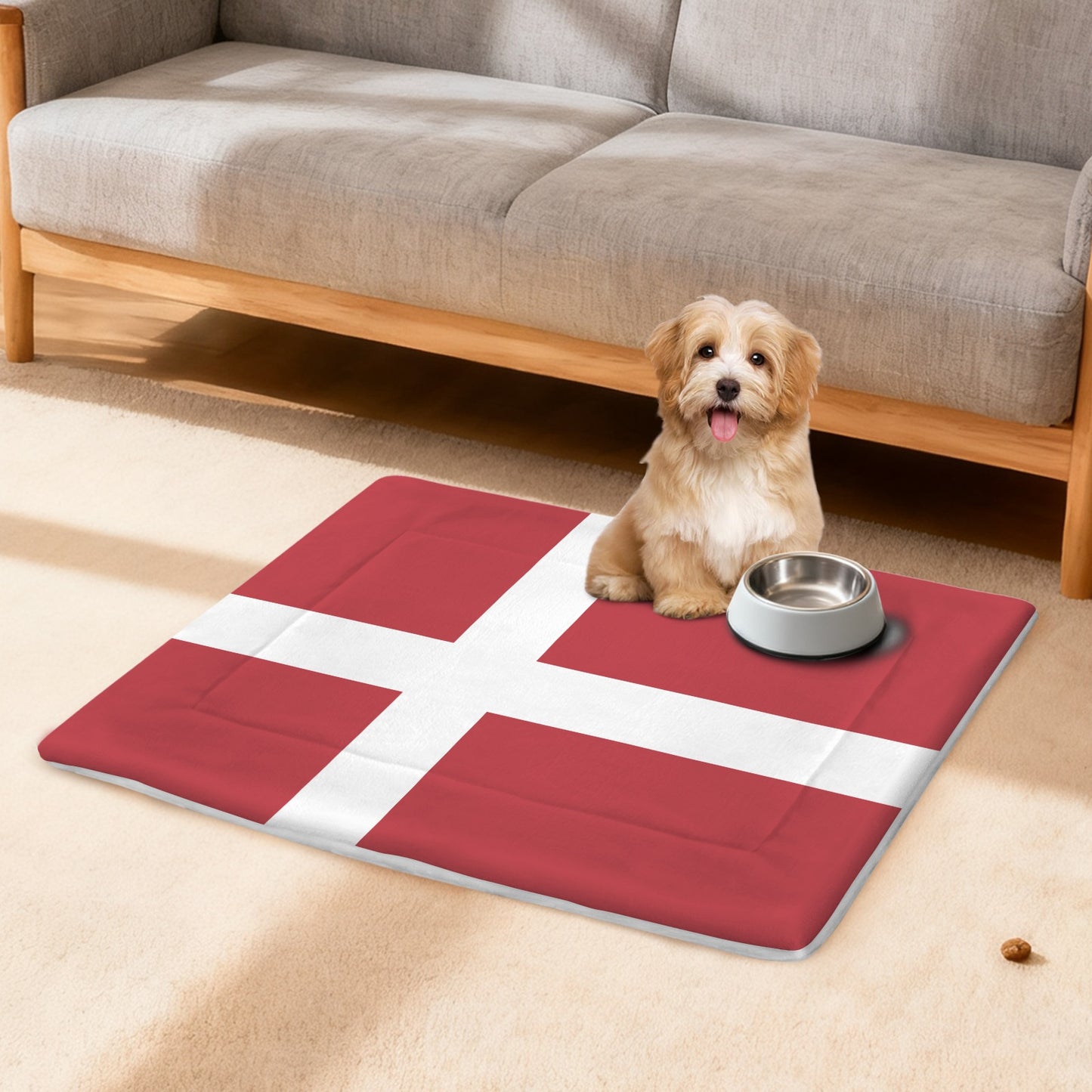Denmark Flag Inspired Pet Mat 25x18inch (Made in the USA)