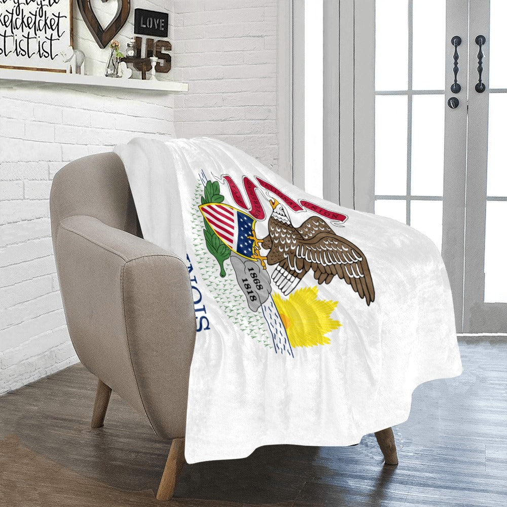 Cozy chair with Luv My Flag Illinois blanket draped.