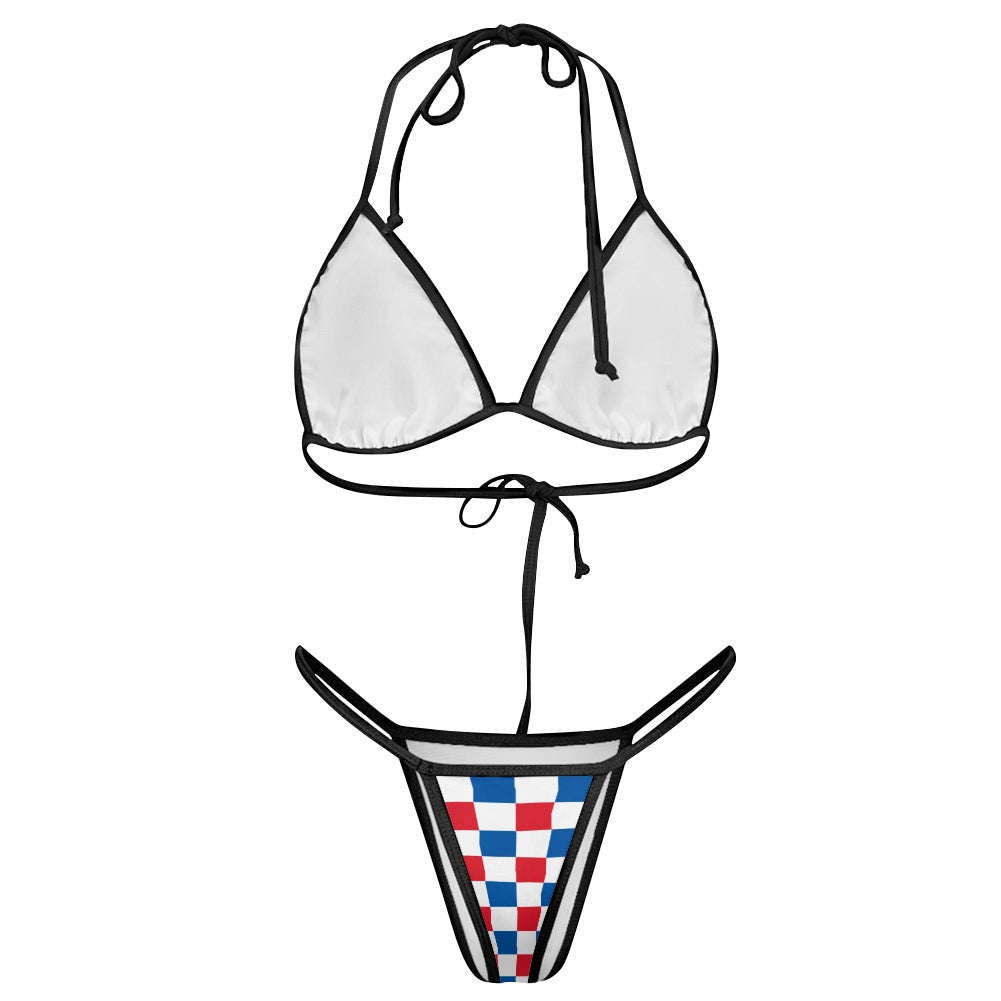 USA/American Flag Inspired Checkered Pattern Women's Triangle Bikini with Thong Bottom
