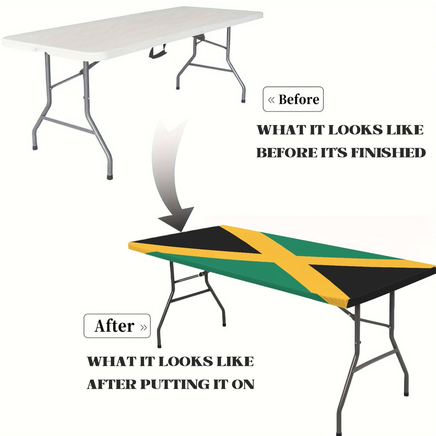 Jamaica Flag Inspired Custom Elastic Fitted Tablecloth 72x30 inch (Made in the USA)